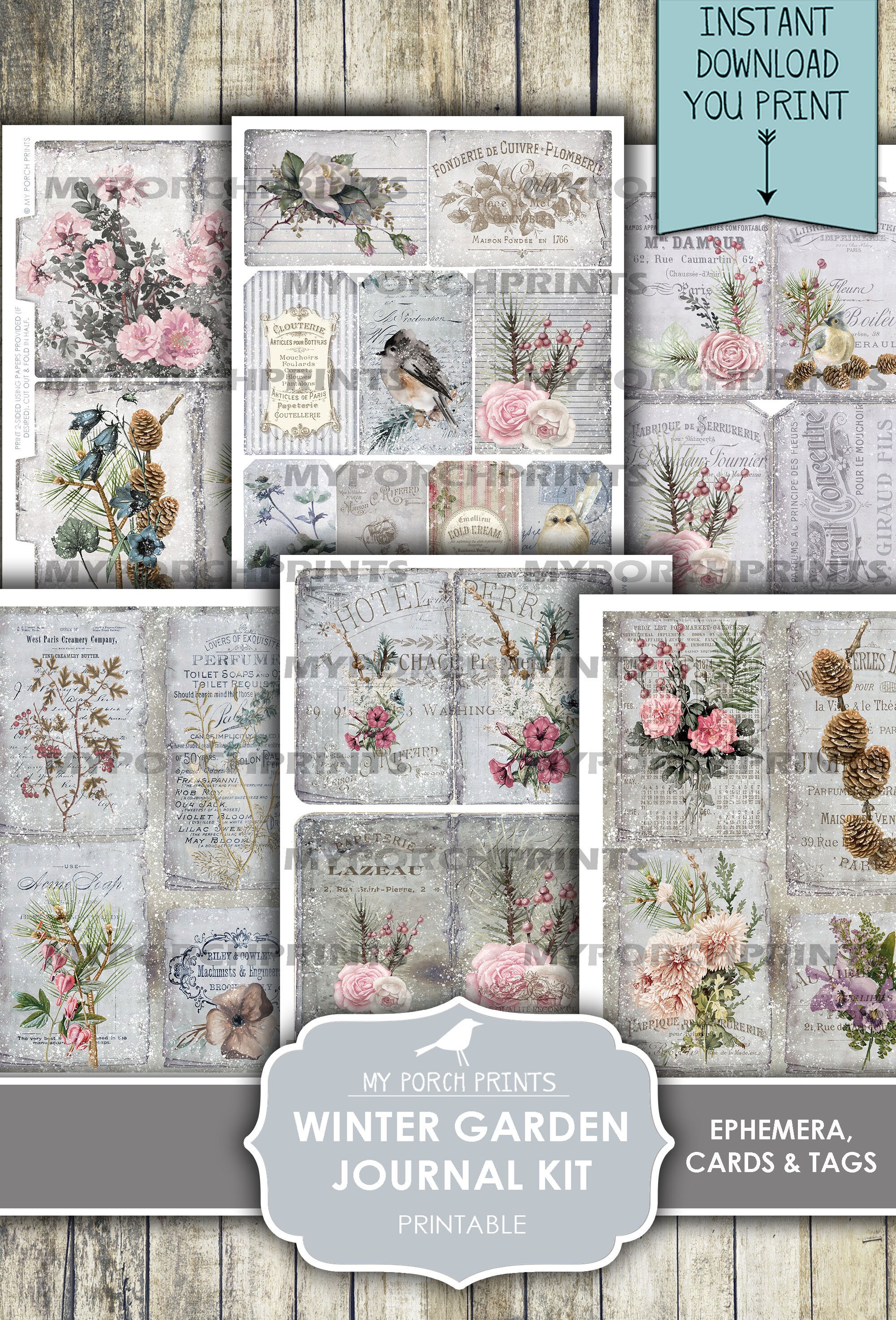 Junk Journal, Winter Garden, Regular Size, Bird, Christmas, December ...
