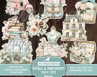 Petals and Parchment Junk Journal FUSSY CUTS, Kit, Vintage, Spring, Stickers, Floral, Cricut, My Porch Prints, Printable, Digital Download