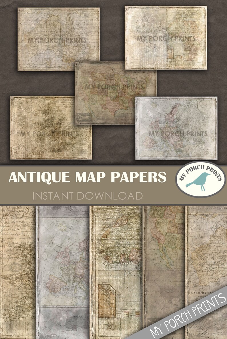 Puede incluir: Un conjunto de seis papeles de mapas antiguos con un aspecto desgastado y vintage. Los mapas presentan diversas regiones del mundo, incluyendo Am&eacute;rica del Norte, Europa y Australia. Los papeles son perfectos para scrapbooking, creaci&oacute;n de tarjetas y otros proyectos de manualidades.