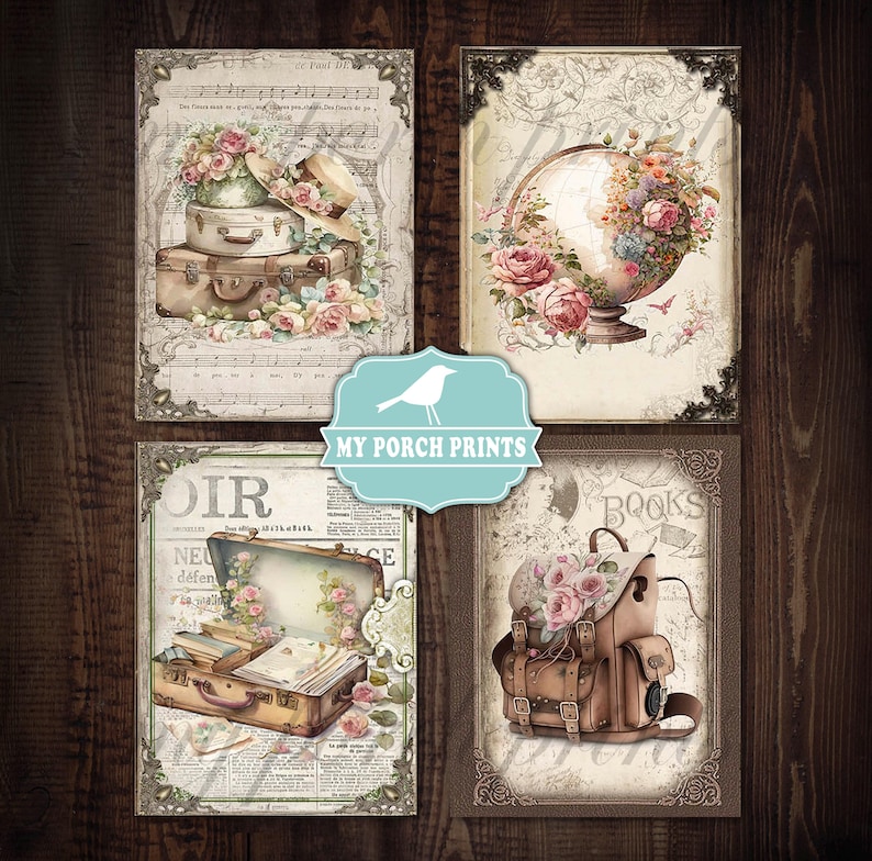 Shabby Travel Mini Books, Junk Journal, Vacation, Miniature, Book, Road Trip, Holiday, Suitcase, My Porch Prints Printable Digital Download image 3