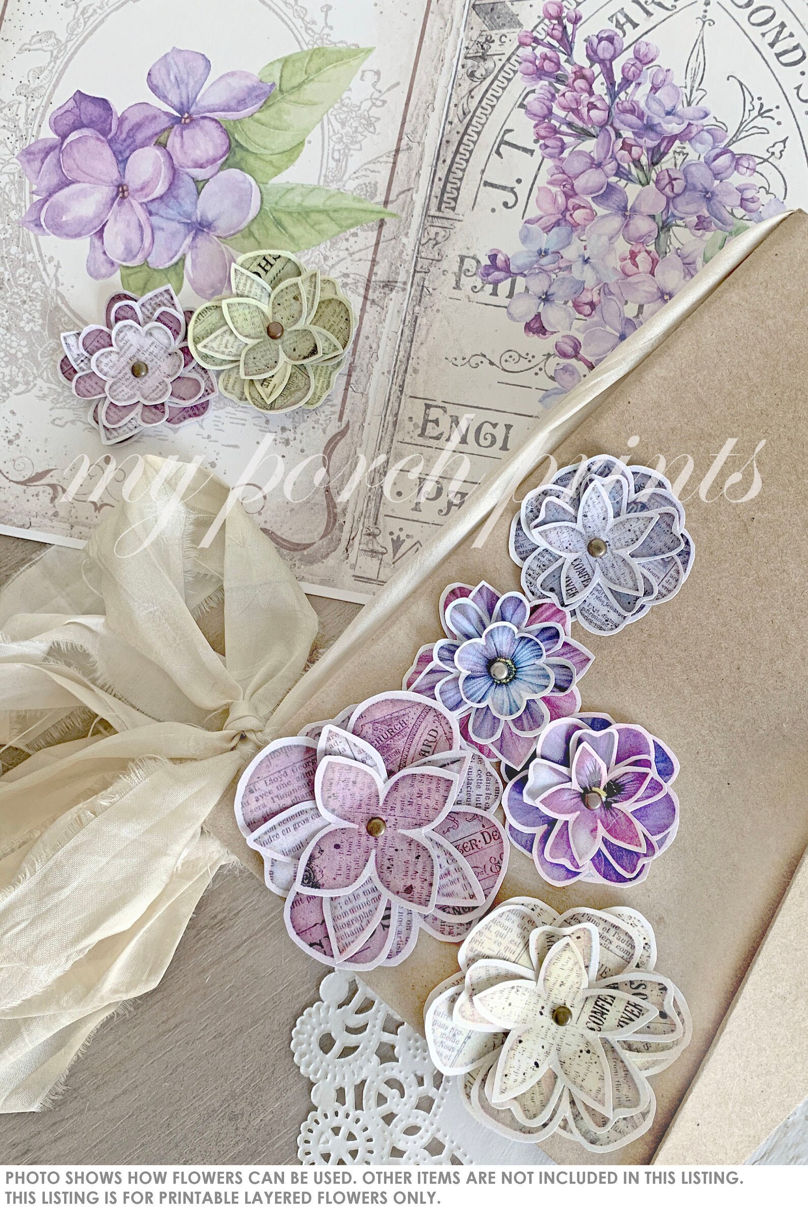 Layered Flowers, Junk Journal, Ephemera, Printable, My Porch Prints ...