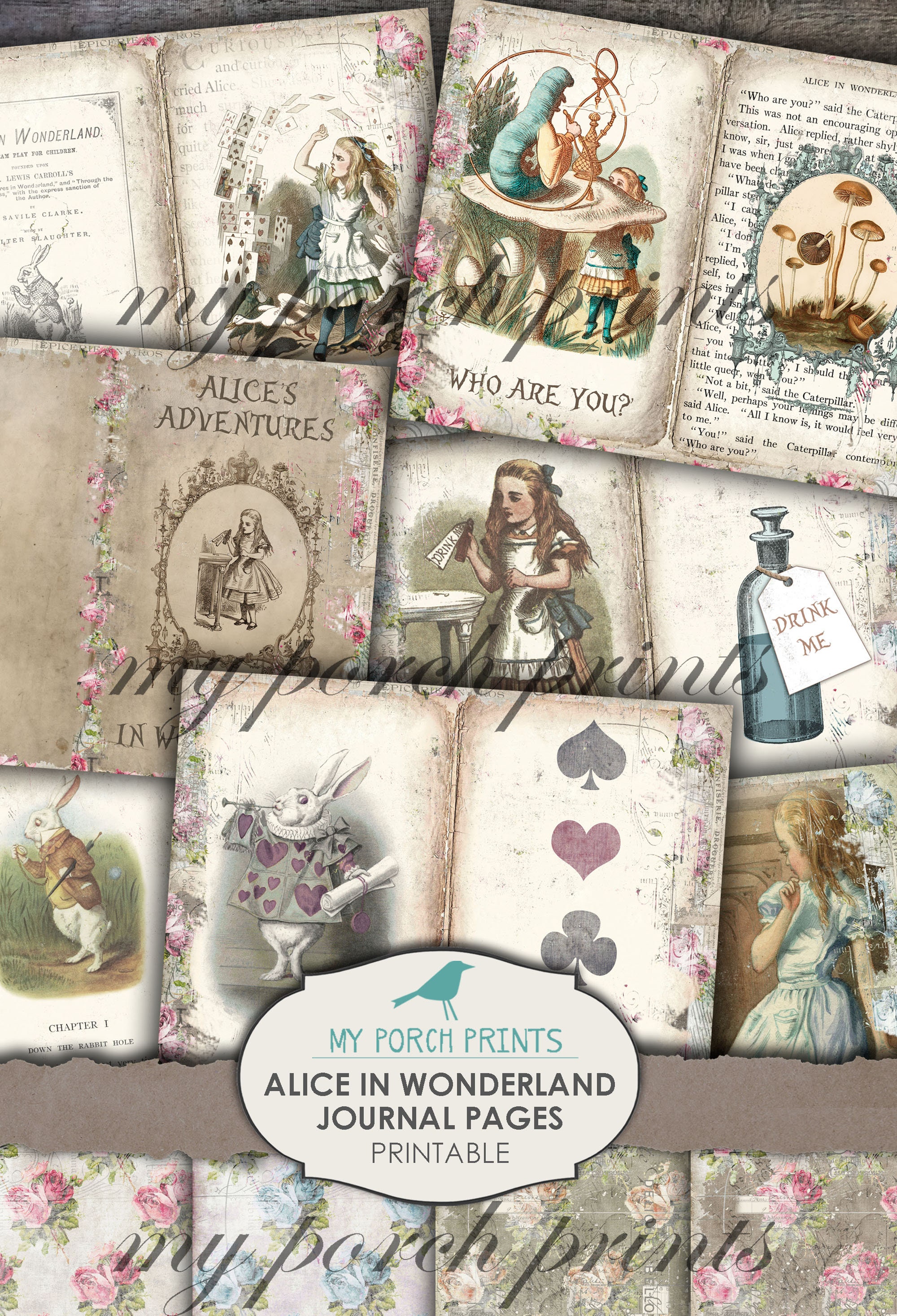 Alice in Wonderland Journal Page Junk Journal Book   Etsy
