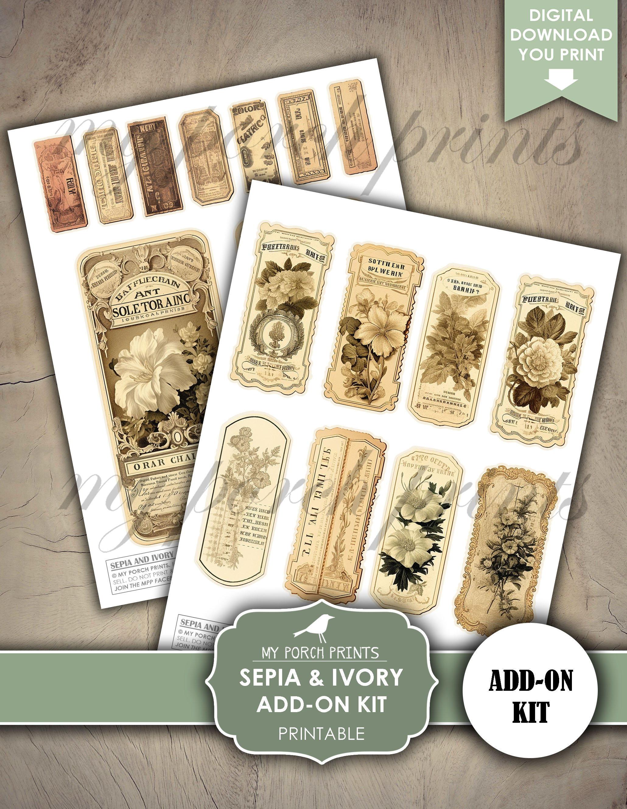Junk Journal, Sepia, Ivory, Add On, Kit, Antique, Butterflies, Neutral ...