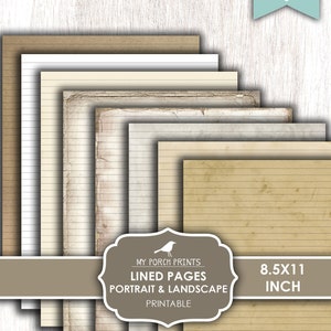 Hojas rayadas verticales y horizontales, papel rayado horizontal, vertical, blanco liso, 8,5 x 11 pulgadas, teñido neutro, impresiones de My Porch, descarga, imprimible