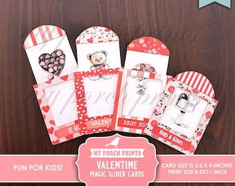 Valentine Magic Slider Cards, Junk Journal Kit Kids Gift Color Changing Valentine's Day Clear My Porch Prints Printable Digital Download