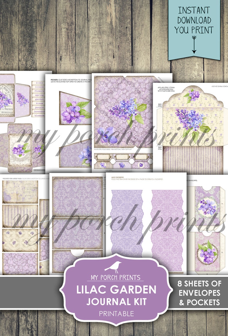 Junk Journal, Lilac Garden, Vintage, My Porch Prints, Spring, Purple ...