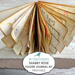 Junk Journal Kit, Shabby Rose Folder, Craft Kit, My Porch Prints, Book, Mini, Printable Paper, Junk Journal, Digital Kit, Vintage, Download