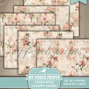 Faded Rose Scrappy Papers, Junk Journal Pages, Floral, Vintage, Shabby, Backing, Paper, Pink, My Porch Prints, Printable, Digital Download bild 3