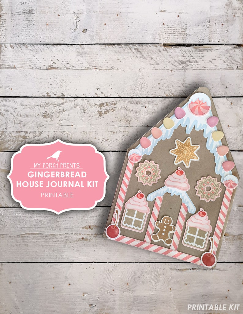 Christmas, Gingerbread House, Kids Craft, Junk Journal, Card, Pink, December Daily, Kit, Recipe Book, Printable, My Porch Prints, Download 
