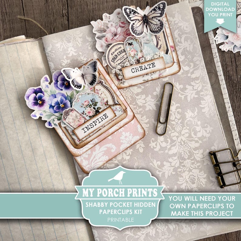 Shabby Pocket Hidden Paperclips Kit, 3, Junk Journal, Paper Clip ...