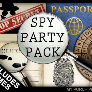 Spy Party Pack, Spy Party Printable, Spy Birthday Party, Secret Agent Party, Passport, Spy Party Game, Detective party, Spy Party Decoration