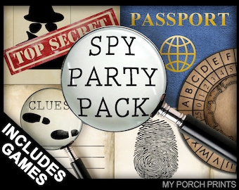 Spion Party Pack, Spionage Party druckbar, Spionage Geburtstagsparty, Geheimagent Party, Pass, Spion Partyspiel, Detektivparty, Spionage Partydekoration
