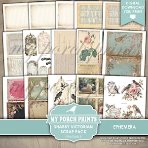 Shabby Victorian Scrap Pack, Roses, Teal, Ephemera, Junk Journal, Kit ...