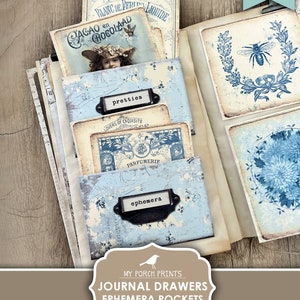 Journal In Drawer Journal Drawers Ephemera Pockets, Junk Journal, Shabby, Pink, Blue ...