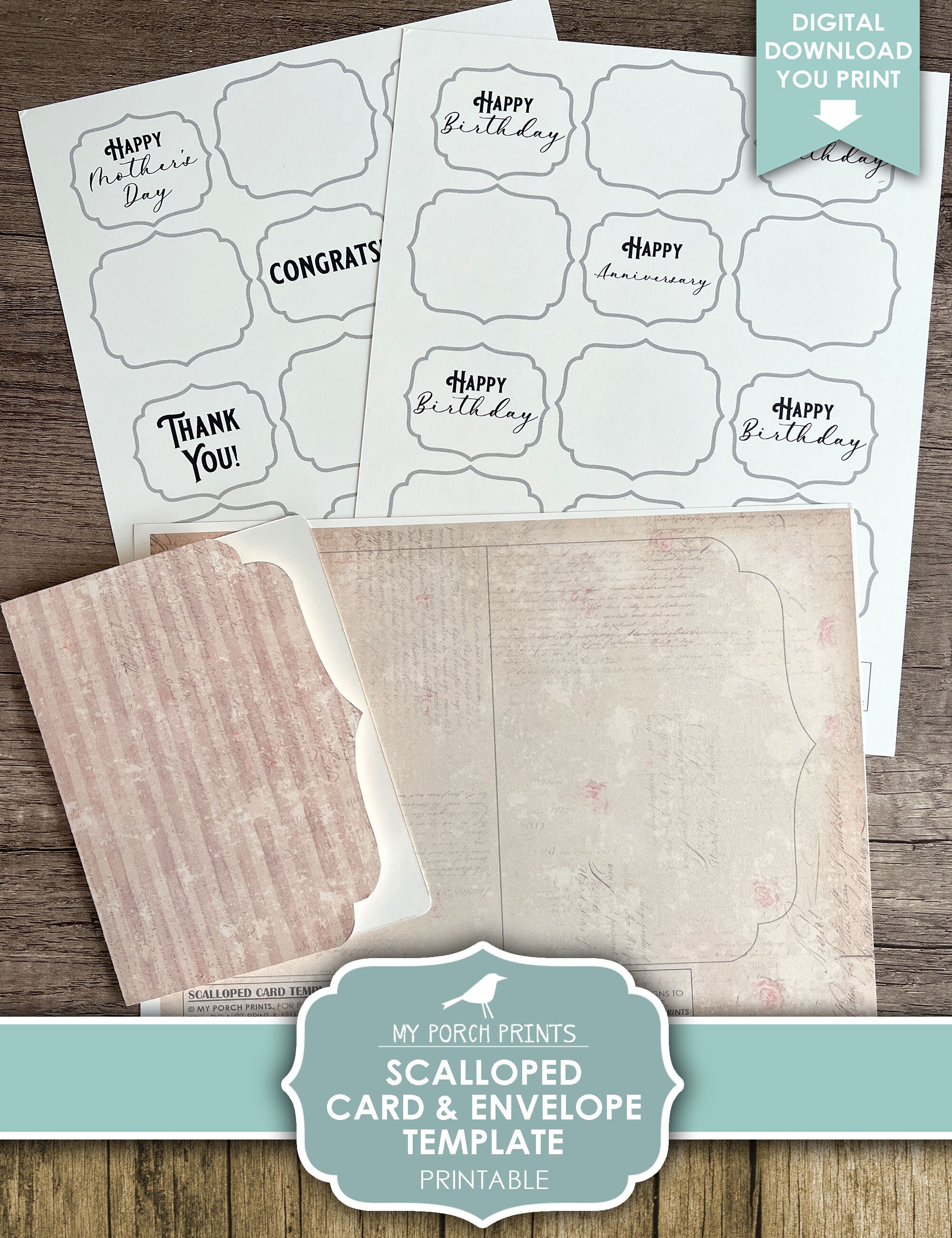 Scalloped Greeting Card Kit Envelopes Template Junk - Etsy