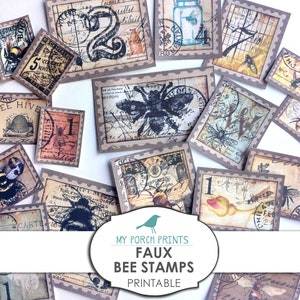 Tampons Abeilles, Faux, Imprimable, Journal indésirable, Éphémères, Papiers, Feuille de collage, Impressions Ma véranda, Scrapbooking, Kit numérique, Embellissement, Téléchargement