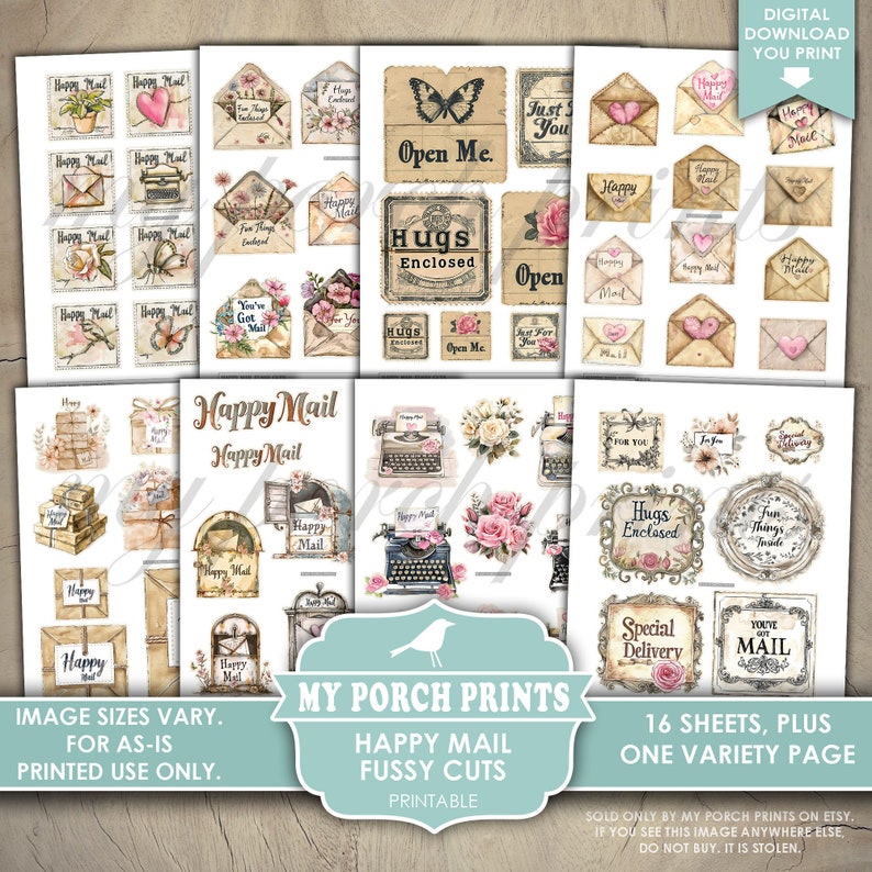 Happy Mail FUSSY CUTS, Junk Journal, Cricut, Stickers, Gift, Mailbox ...