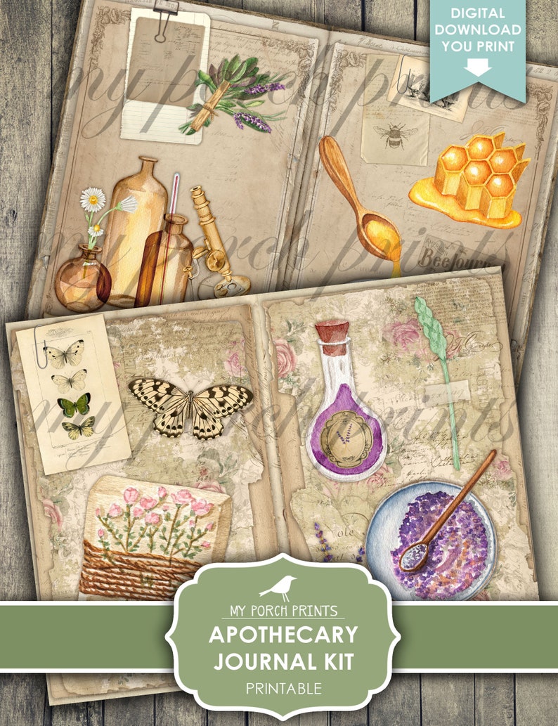 Junk Journal Kit, Apotekare, Natur, Örter, Läkning, Cottagecore, Vetenskap, Steampunk, Shabby, Min veranda-tryck, Digital nedladdning, Utskrivbar bild 2