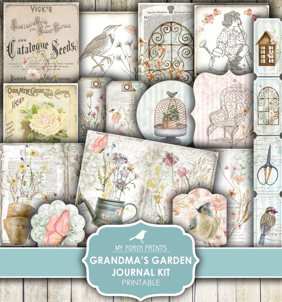 Junk Journal Kit, Grandma's Garden, Spring, Flowers, Shabby ...