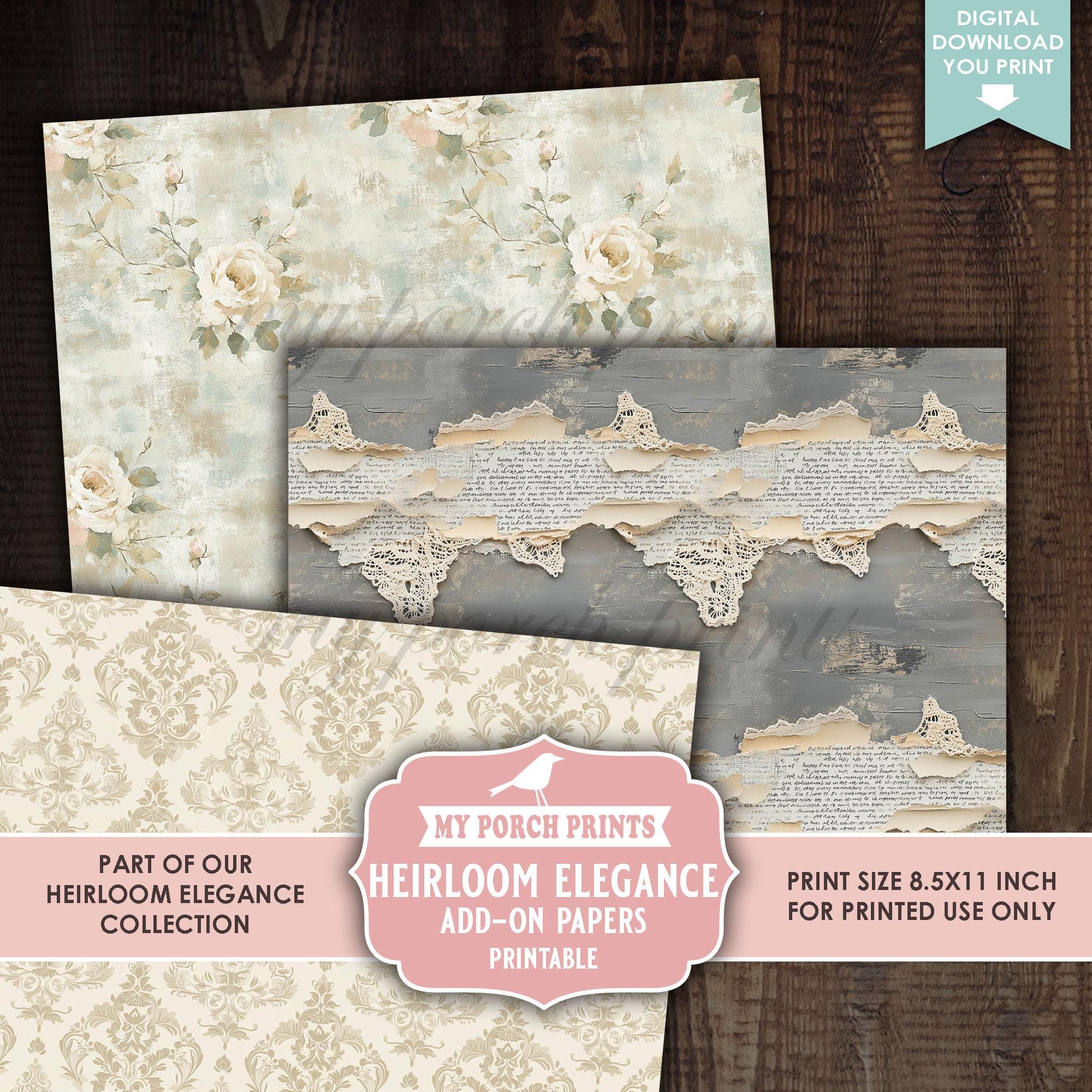 Heirloom Elegance Add-on Papers, Junk Journal, Shabby, Floral, Faded ...