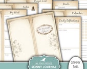 Skinny Planner Pages, Junk Journal, Tall, Kit, Neutral, Calendar, Bullet Journal, Monthly, My Porch Prints, Printable, Digital Download