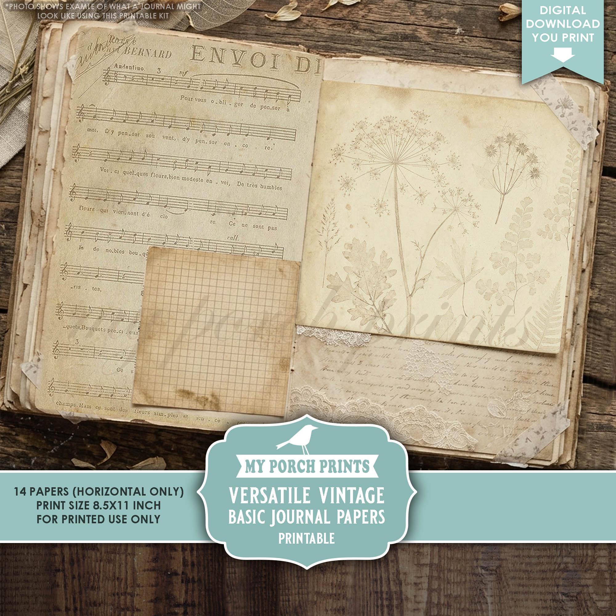 Versatile Vintage Basic Junk Journal Papers, Horizontal Neutral Coffee ...