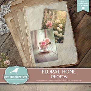 Floral Home Photos Junk Journal, Photograph, Scrapbooking, Travel, Roses, Neutral, No Frames, My Porch Prints Printable Digital Download