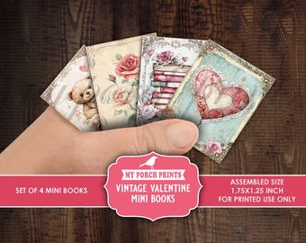 Vintage Valentine Mini Books, Junk Journal, Miniature, Love, Heart, Valentine's Day, Craft, My Porch Prints, Printable, Digital Download