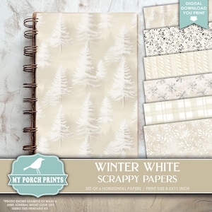 Winter White Scrappy Papers, Junk Journal, Pages, Neutral, Holiday, Backing, Ivory, Craft, My Porch Prints, Printable, Digital Download