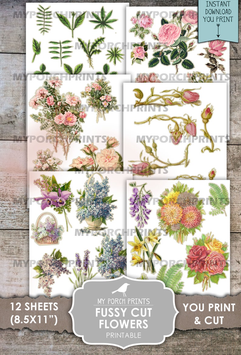 Download Junk Journal Ephemera Fussy Cut Flowers Printable My Porch ...