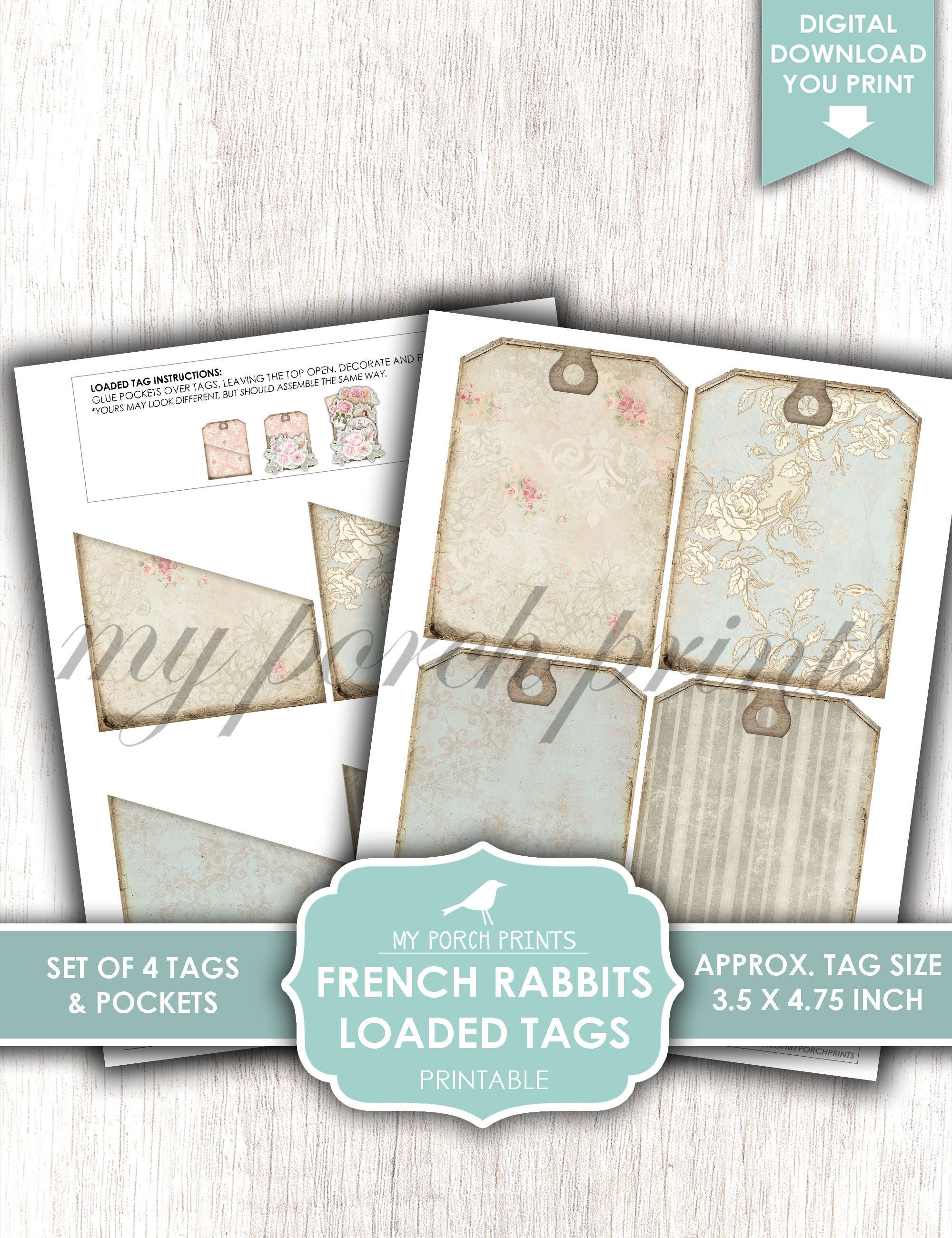 French Rabbits Loaded Tags Junk Journal Easter Bunny - Etsy