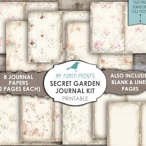 May include: Printable journal kit with 8 floral patterned pages and blank and lined pages. The kit is called "Secret Garden Journal Kit" and is from My Porch Prints.