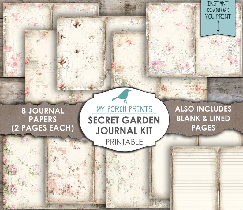 Secret Garden Junk Journal Kit Printable Paper Shabby Chic | Etsy