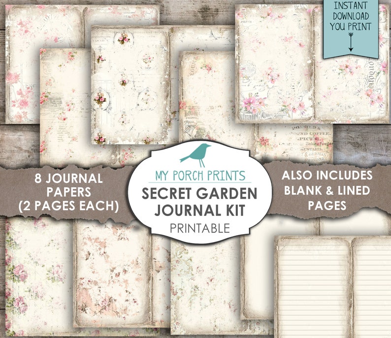 Secret Garden Junk Journal Kit Printable Paper Shabby Chic Digital Kit ...