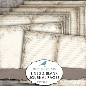 Lined & Blank, Journal Pages, Junk Journal, Kit, Neutral, Printable, Paper, Book, Digital, Ephemera, My Porch Prints, Vintage, Download
