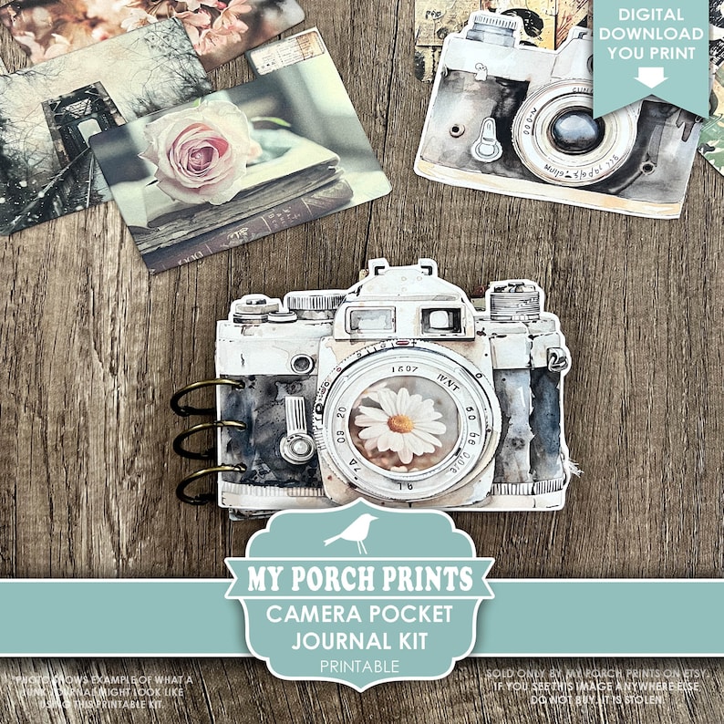 Camera Pocket Junk Journal Kit, Vintage, Travel, Instant, Photo, Photography, Gift Idea, Pic, My Porch Prints, Digital, Download, Printable Bild 8