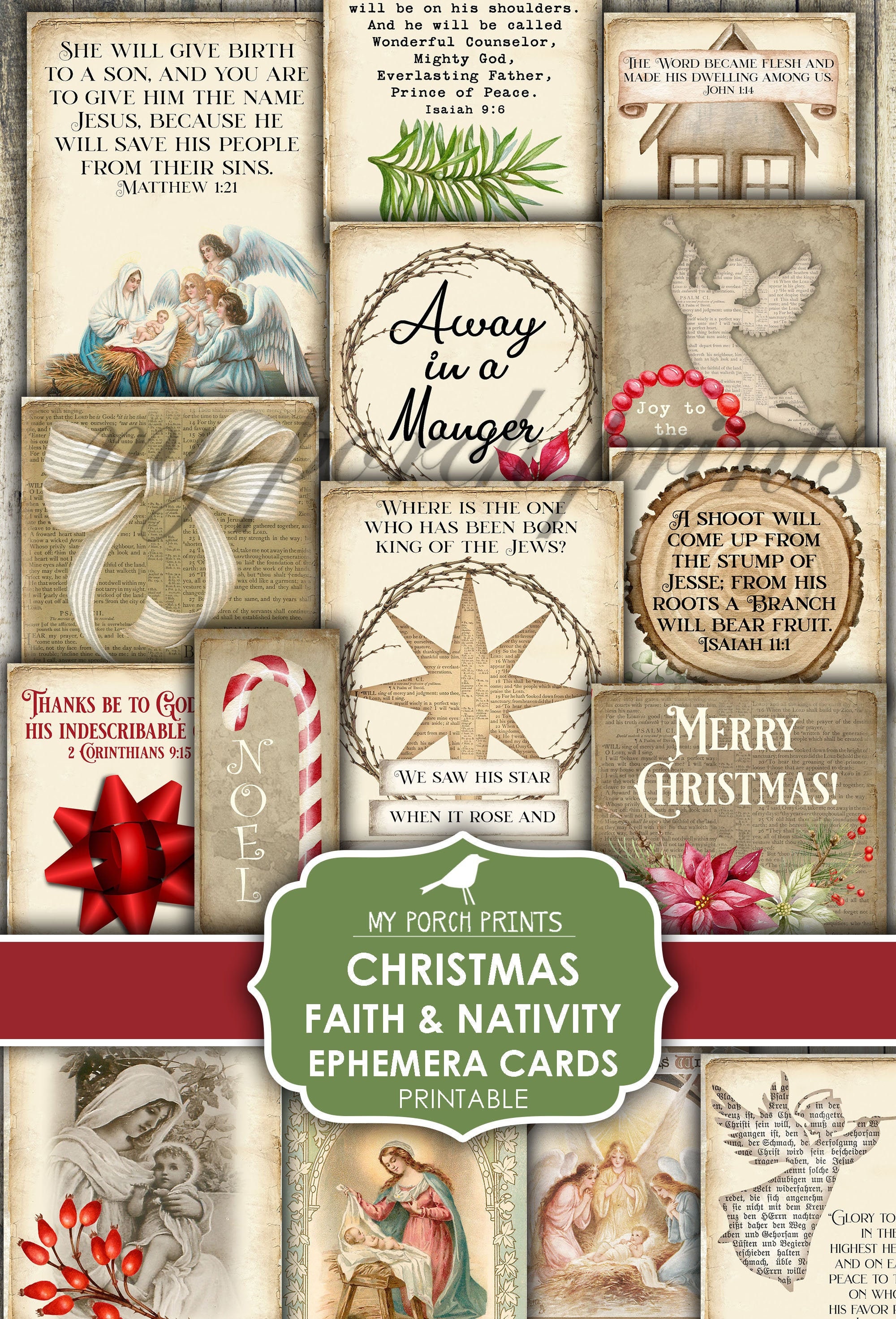 Mini Books, Christmas, Faith, Junk Journal, Tag, Book, Bible Verse,  Scripture, Gift, Miniature, My Porch Prints, Printable, Digital Download  (Download Now) 