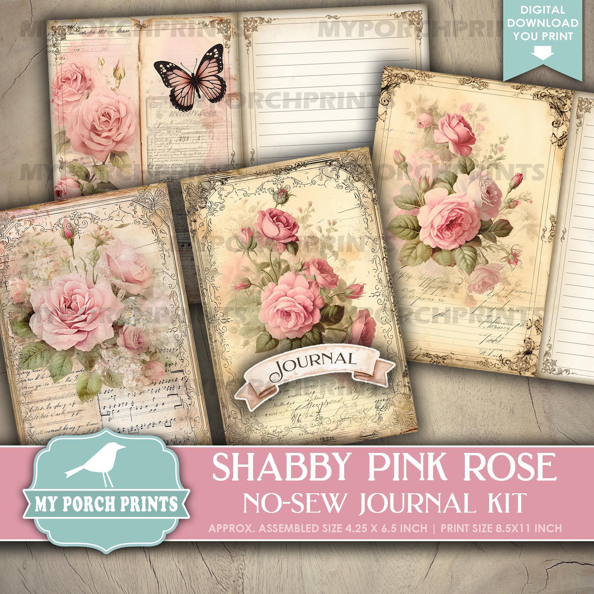 Shabby Pink Rose No-sew Junk Journal Kit, Gift Idea, Beginner