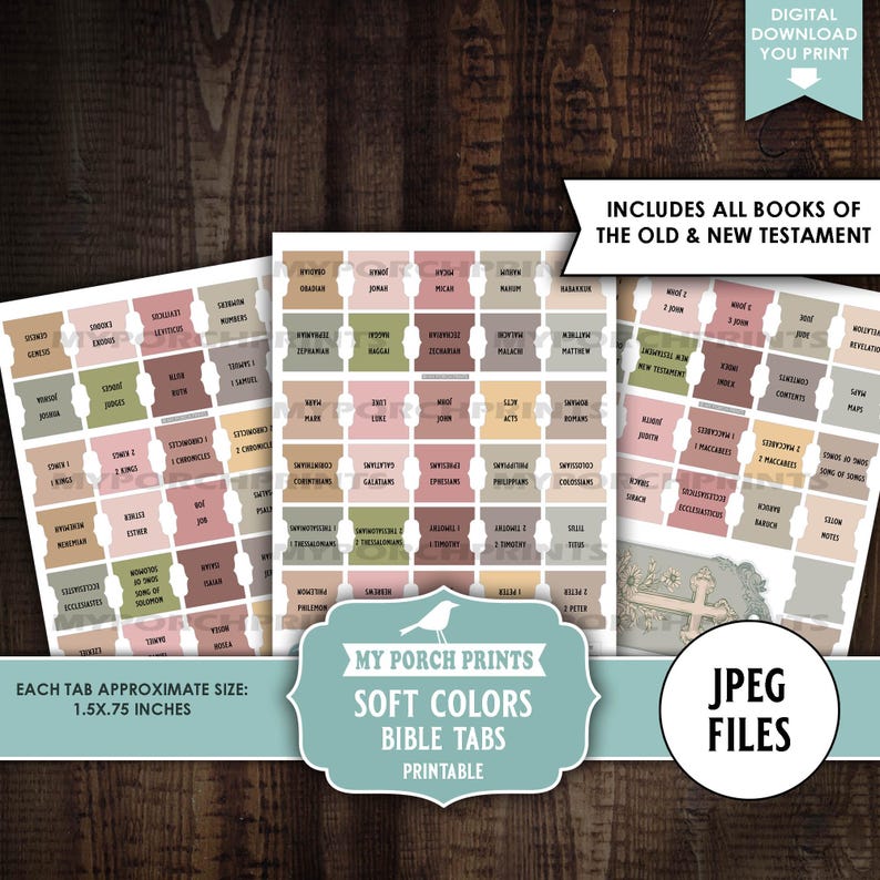 Soft Colors Bible Tabs, Earth Tone Printable Fussy Cuts Scripture Faith Stickers My Porch Prints Printable Digital Download, Zip JPEG Files image 3
