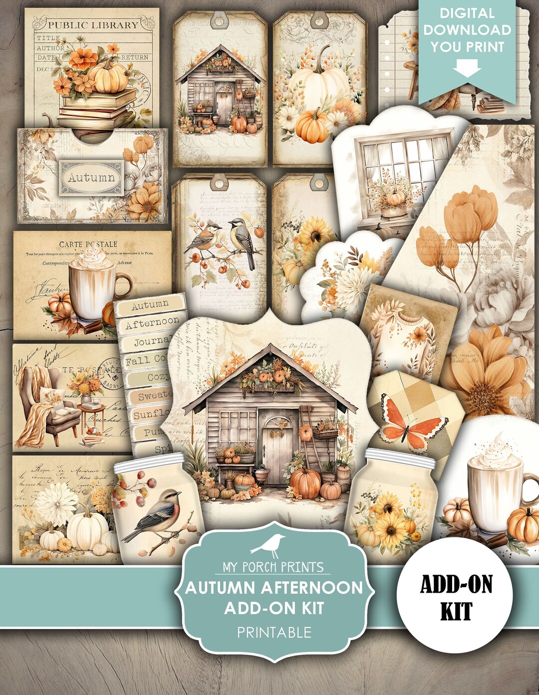 Junk Journal, Autumn, Afternoon, ADD ON, Kit, Fall, Halloween ...
