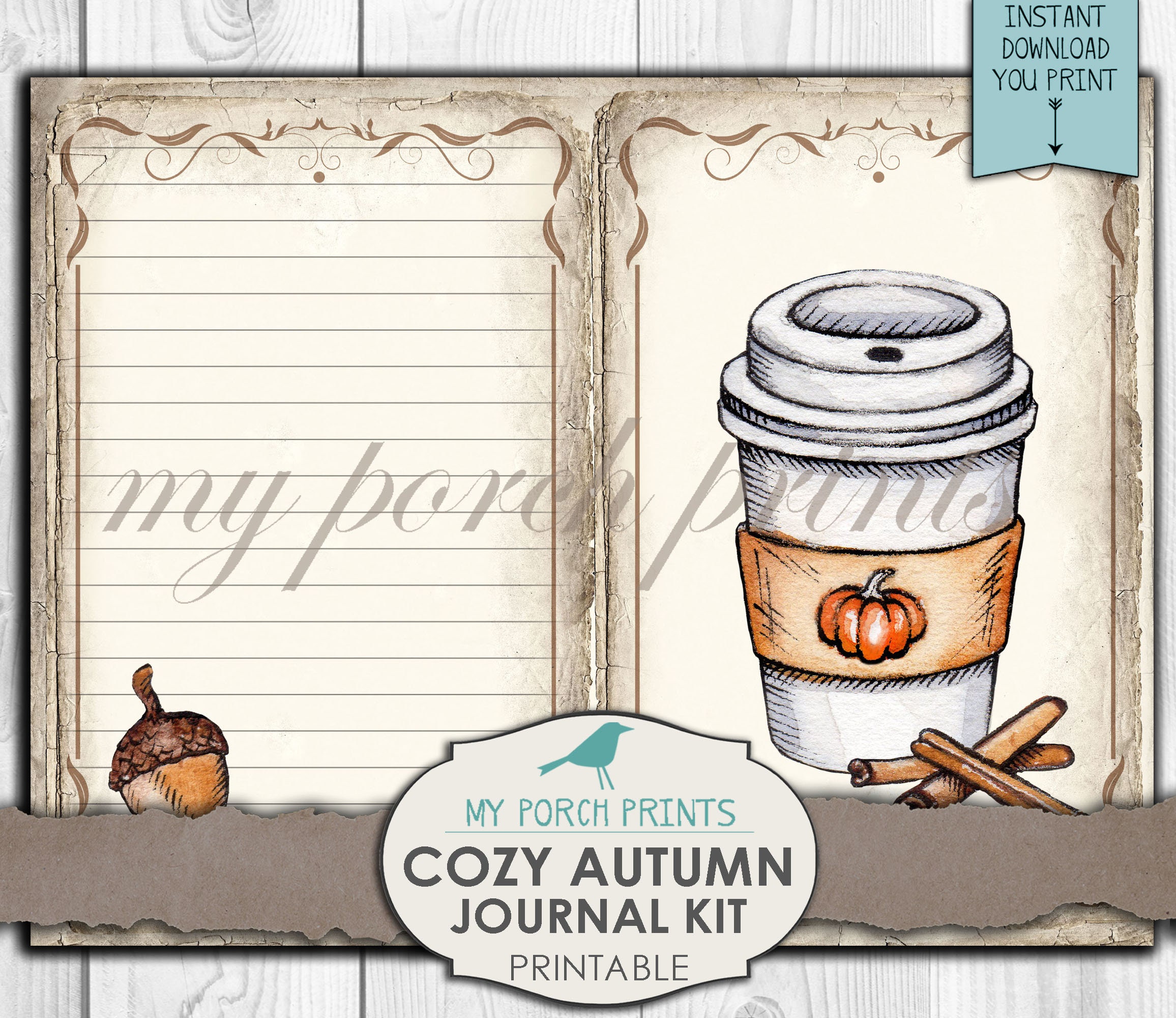 Junk Journal Kit My Gift Fall Autumn, Gift Idea, Mom, Best Friend, Women,  Blush, Tea, Pink, My Porch Prints, Digital Download, Printable 