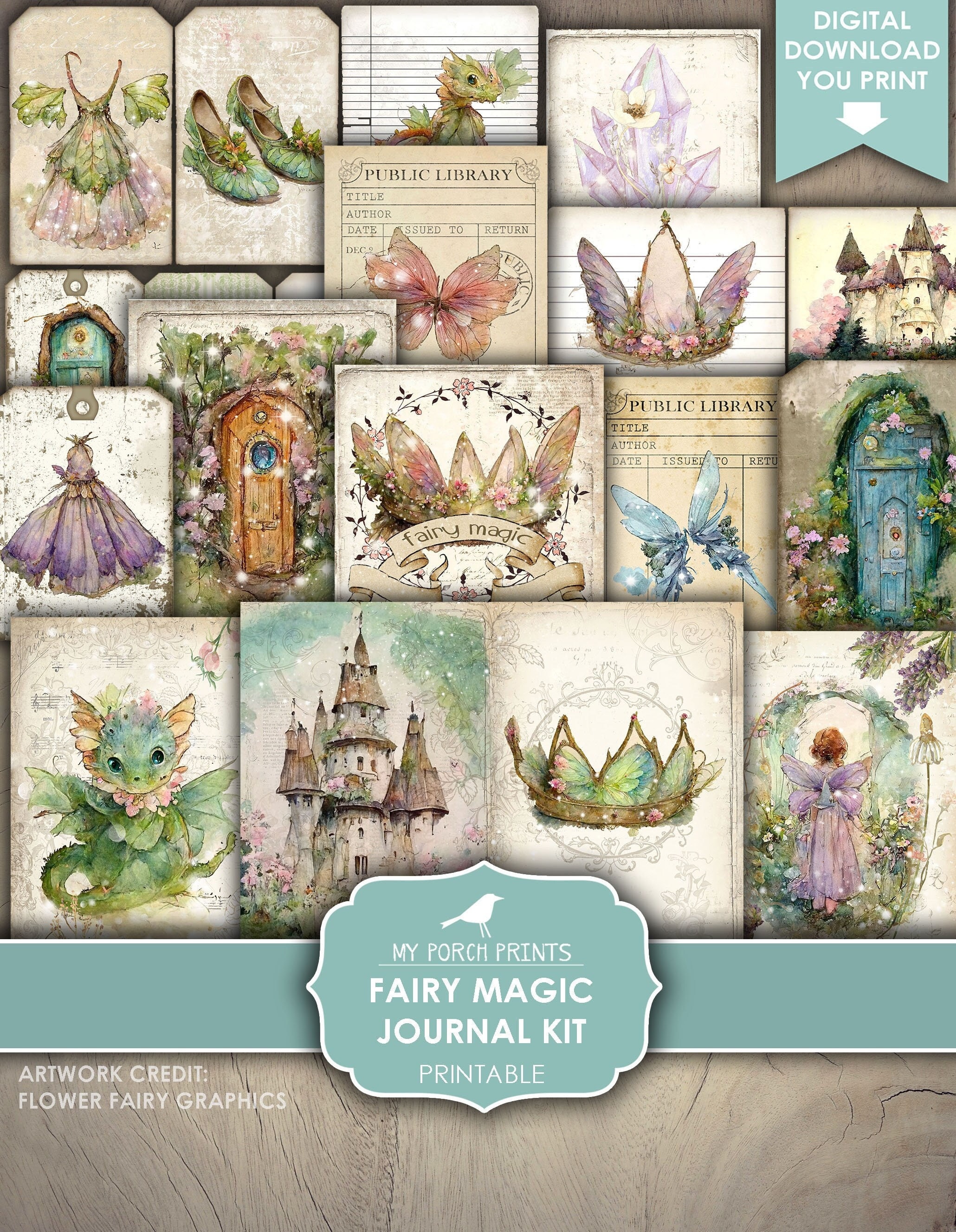 Blue Moon Fairy Junk Journal Kit, Printable, Fairy Magic, Fantasy