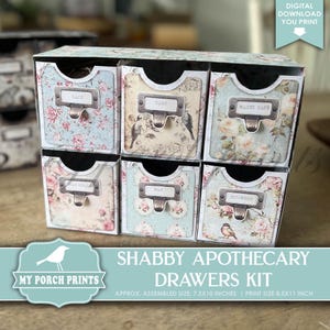 Shabby Apothecary Drawers Kit, Cabinet Pink Blue Box Junk Journal Craft Storage Organization Gift Idea, My Porch Prints, Digital Download