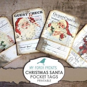 Papai Noel de Natal, recibo surrado, etiqueta de bolso, envelope carregado, kit de diário de lixo, itens efêmeros para impressão, folha de colagem, kit digital, papel, download