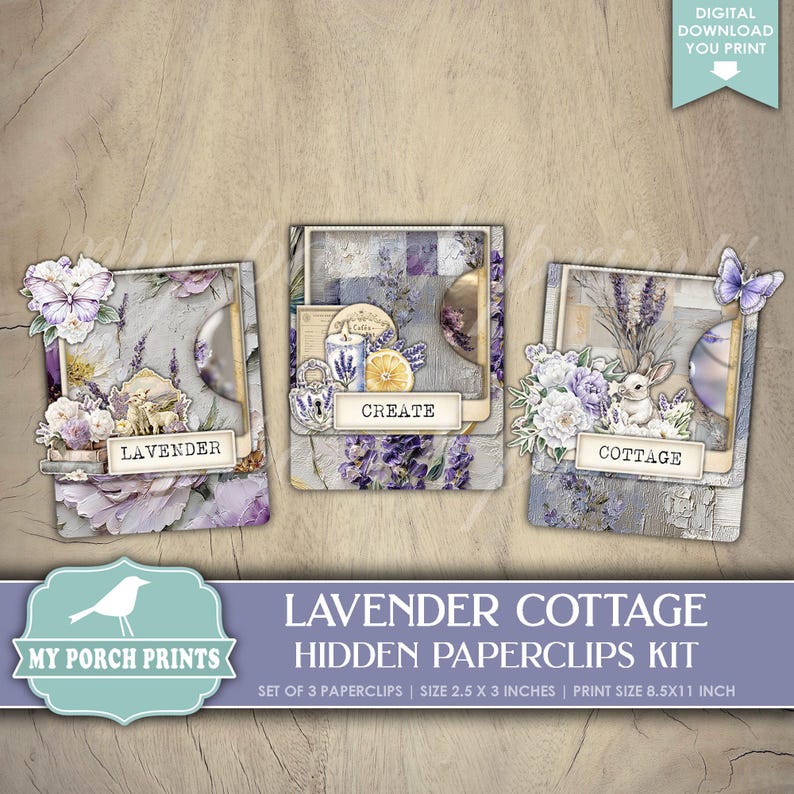 Lavender Cottage Hidden Paperclips Kit, 3, Junk Journal, Paper Clip ...