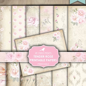 Junk Journal, Tender, Rose, Papers, Floral, Paper, Roses, Valentines Day, Vintage, Pink, My Porch Prints, Printable, Digital Download