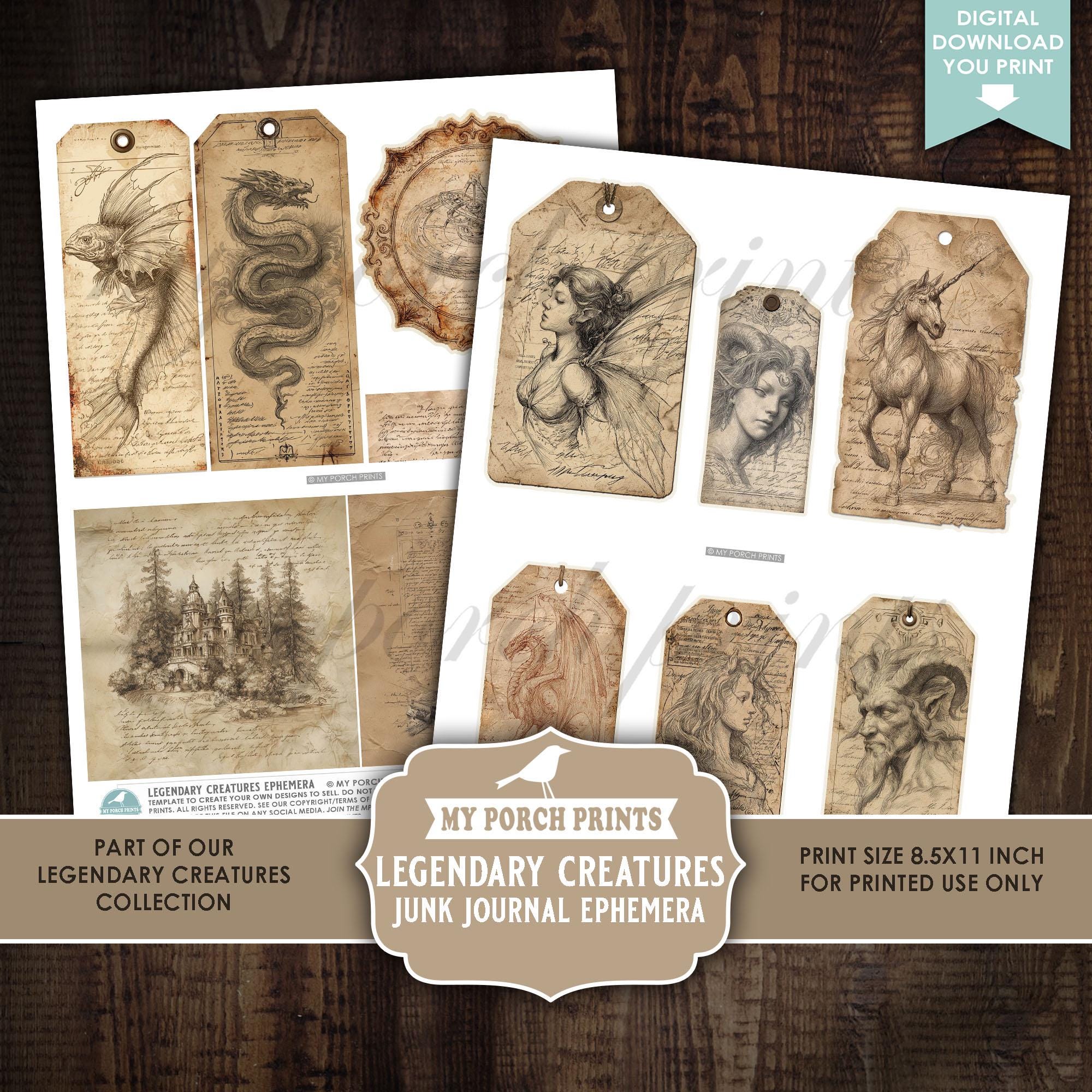 Legendary Creatures Junk Journal EPHEMERA, Kit, Magical, Neutral ...