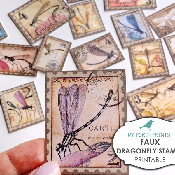 Dragonfly Stamps, Faux, Junk Journal, Ephemera, Printable, Collage Sheet, My Porch Prints, Scrapbook, Digi Kit, Embellishment, Download