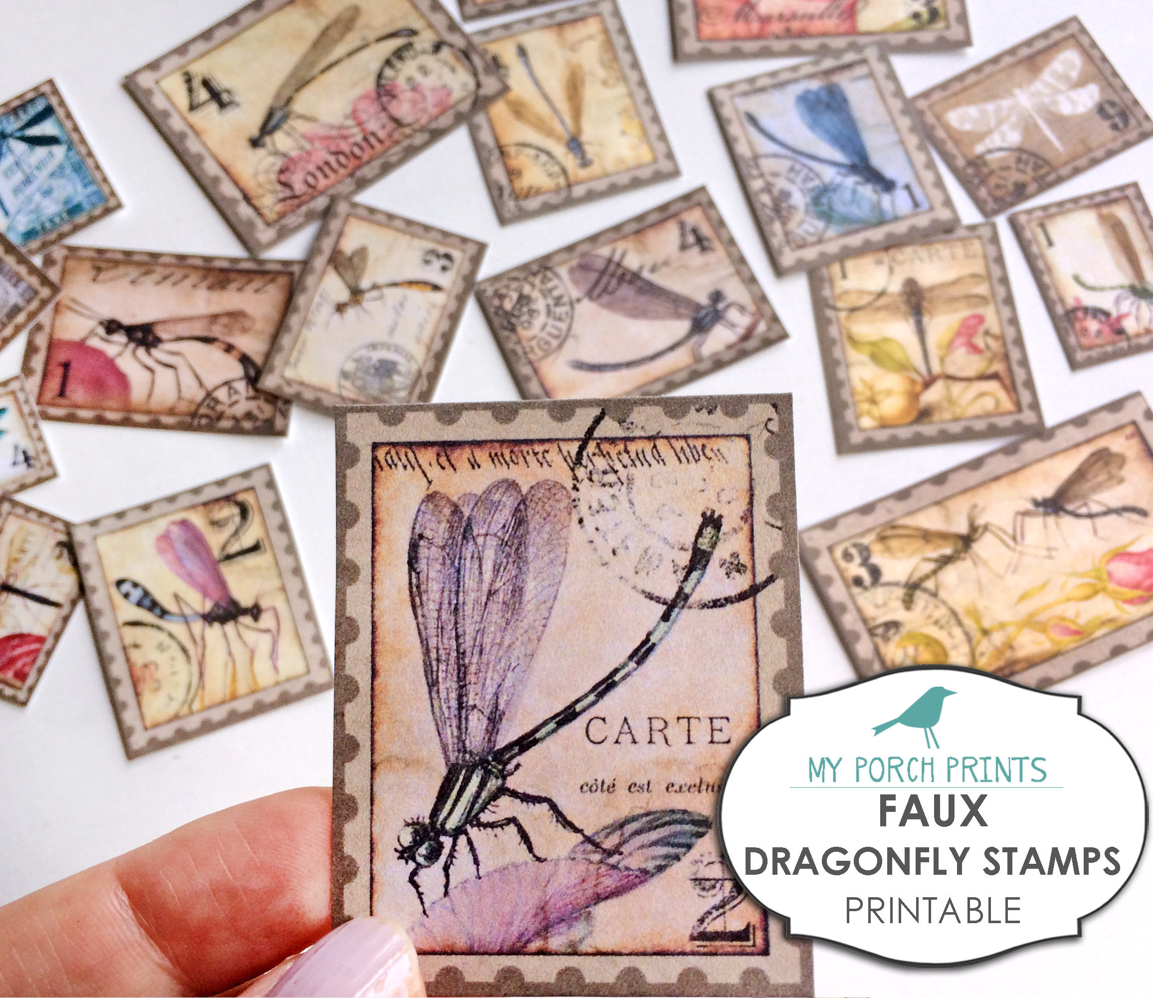 Dragonfly Stamps, Faux, Junk Journal, Ephemera, Printable, Collage Sheet, My Porch Prints, Scrapbook, Digi Kit, Embellishment, Download