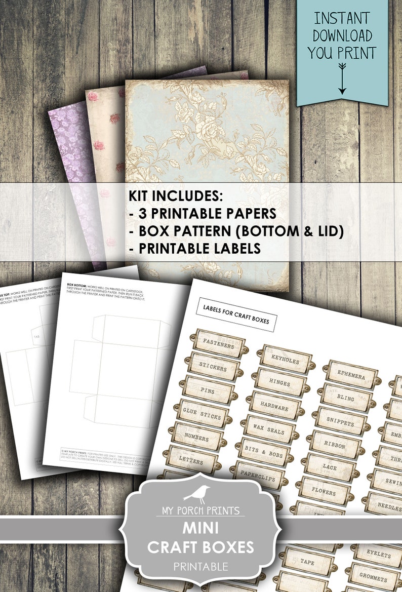 Mini Craft Storage Box, Gift Box, Junk Journal, Small, Craft Kit, DIY, To Mail, Book, My Porch Prints, Digital Kit, Download, Printable image 3